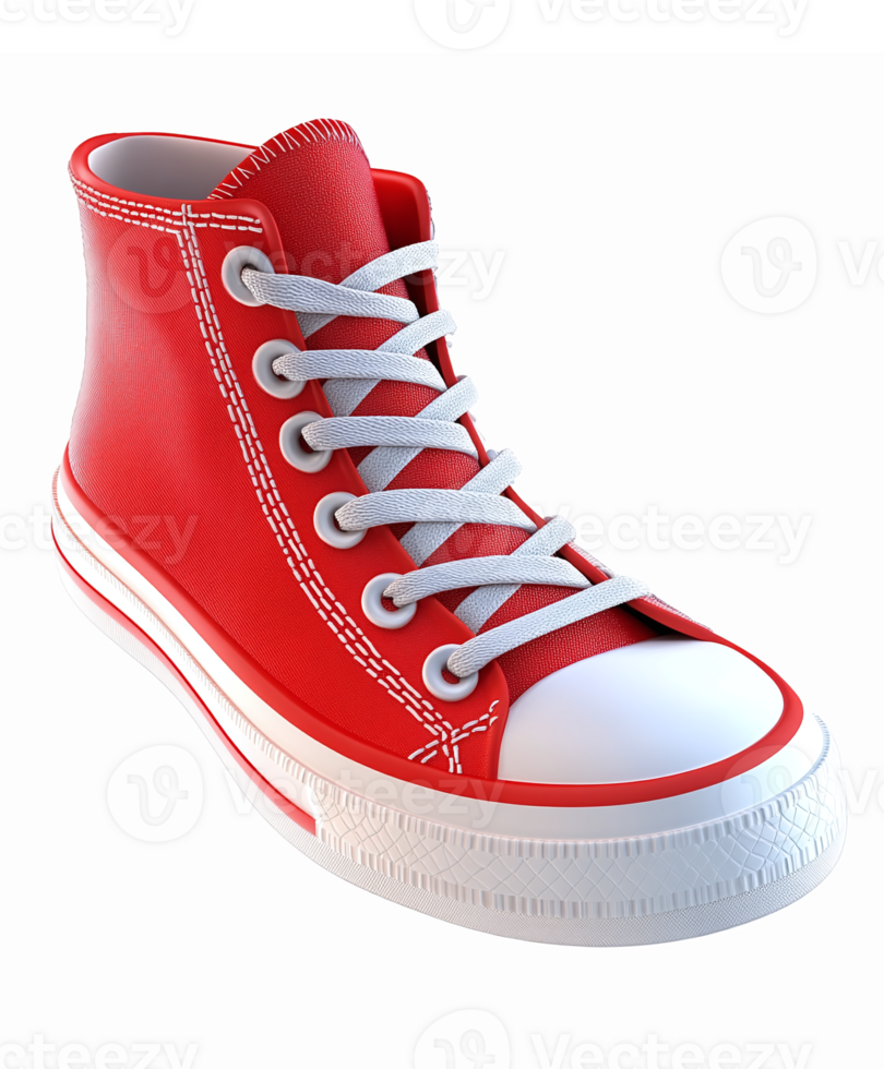 Stylish Red High Top Sneaker with White Laces on Transparent Background png