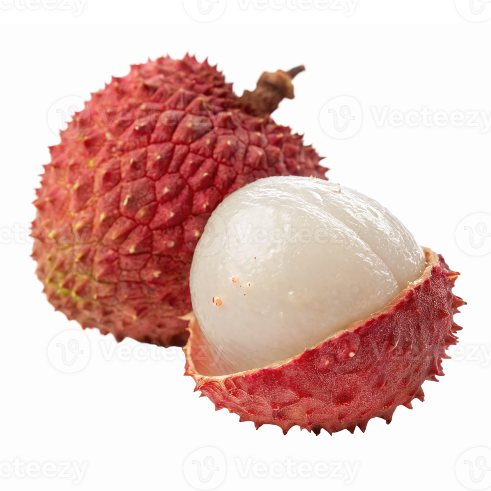 Fresh Lychee Fruit with Bright Red Skin and Juicy White Flesh on Transparent Background png