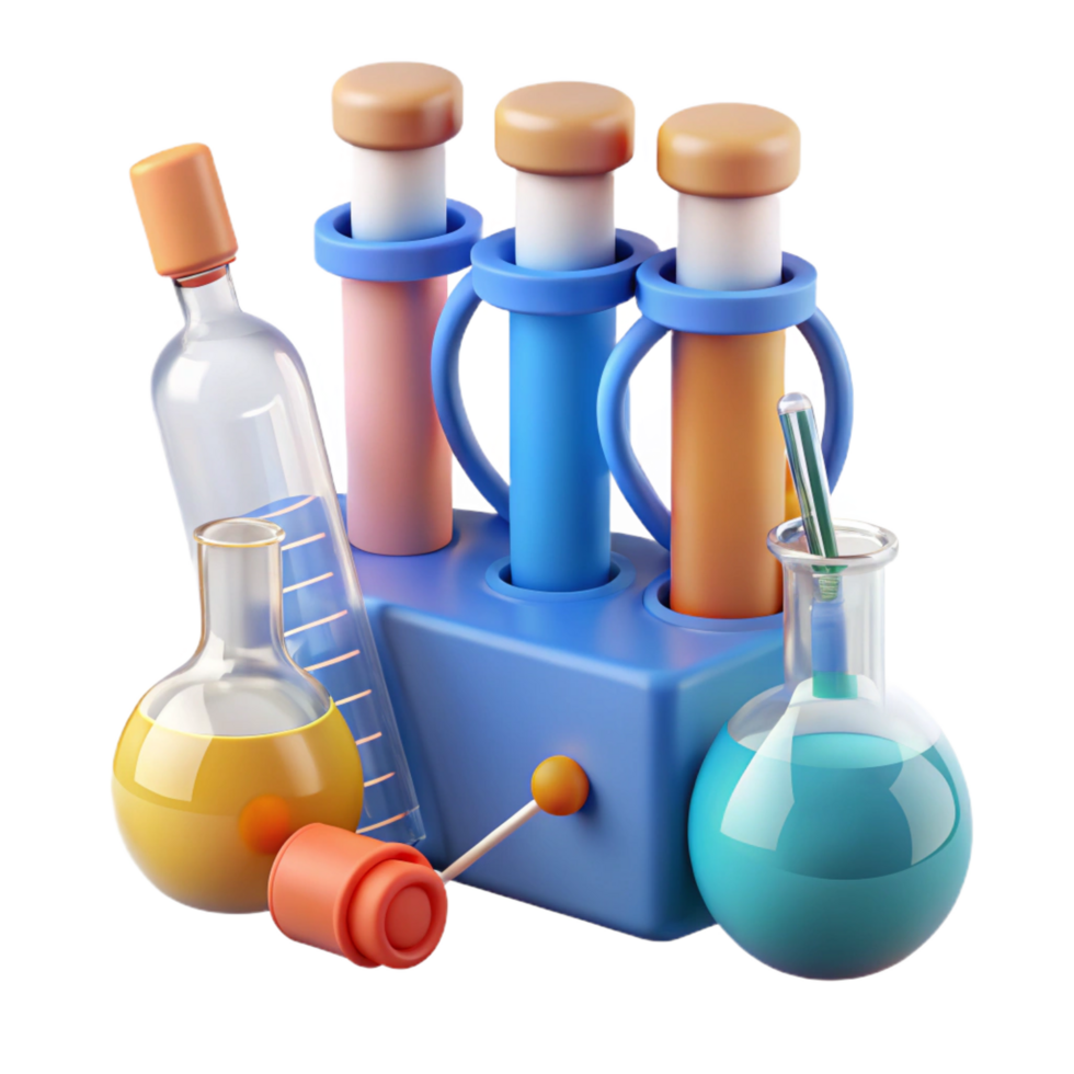 impressive artistic Genetic modification kit, vials, syringes, DNA helix high resolution png