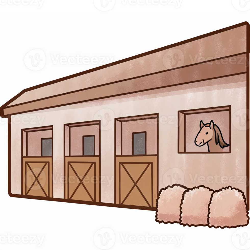 Charming Horse Stable with Horses and Hay Bales Ideal for Farm or Equestrian Themes png