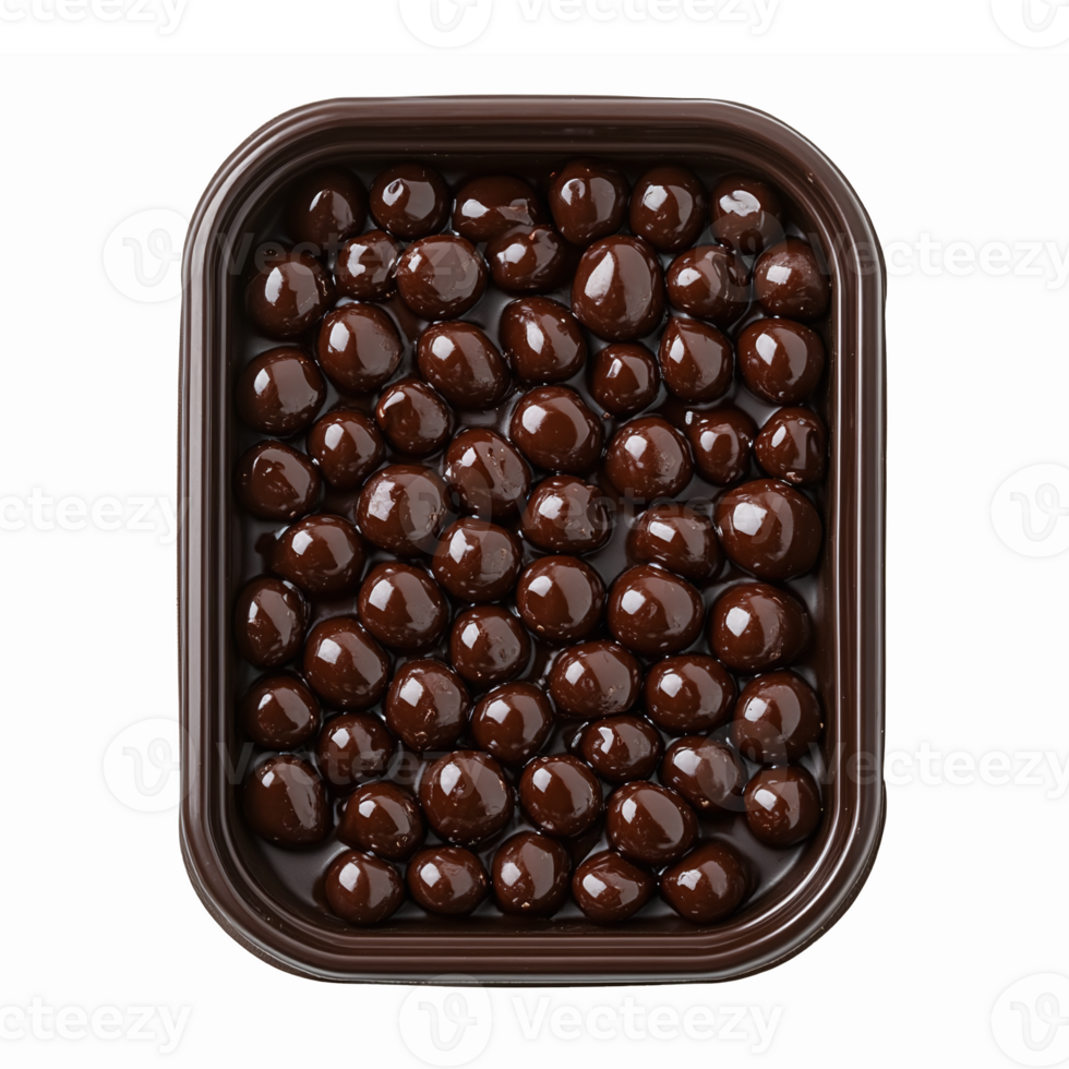 Delicious Chocolate Coated Nuts in a Rectangular Container for Dessert and Snack Ideas png