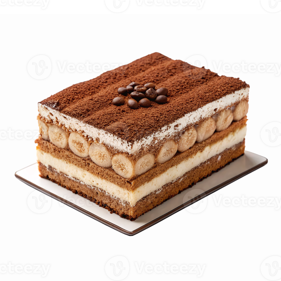 Delicious Tiramisu Cake Layered Dessert with Coffee Flavor and Cocoa Topping png