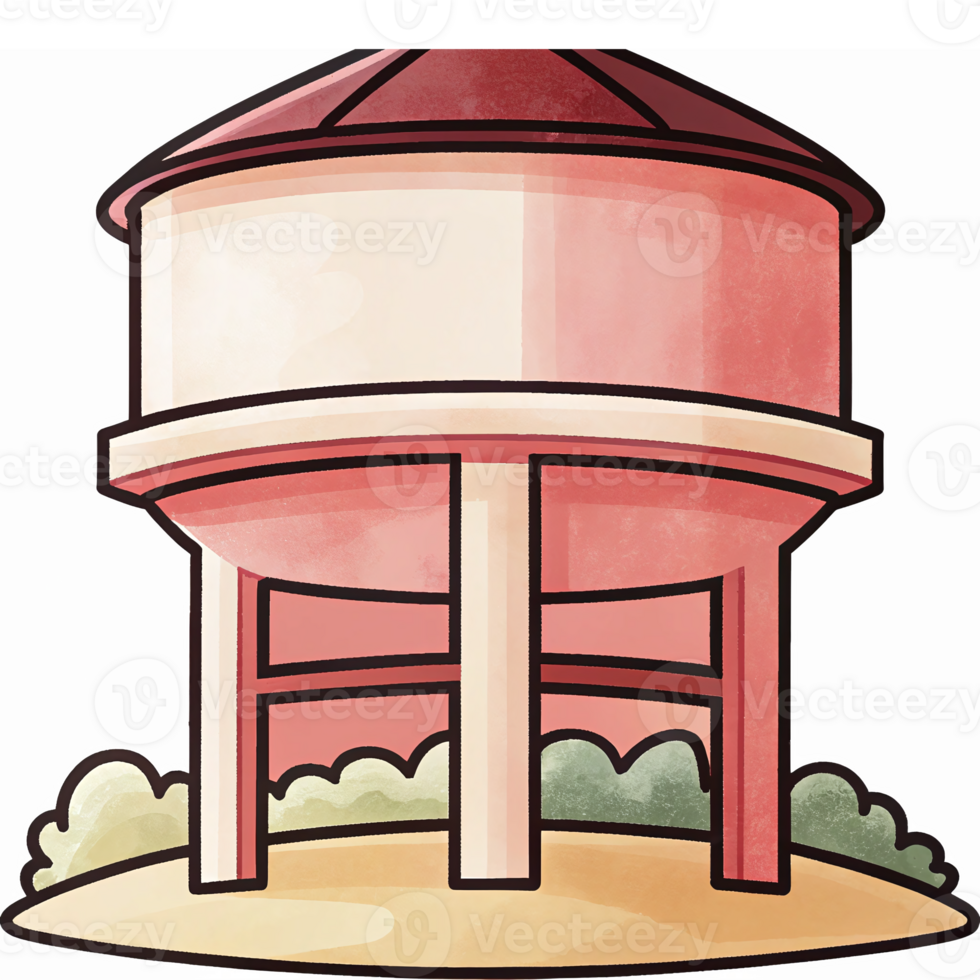 Water Tank Illustration with Greenery and Detailed Design for Environmental Projects png