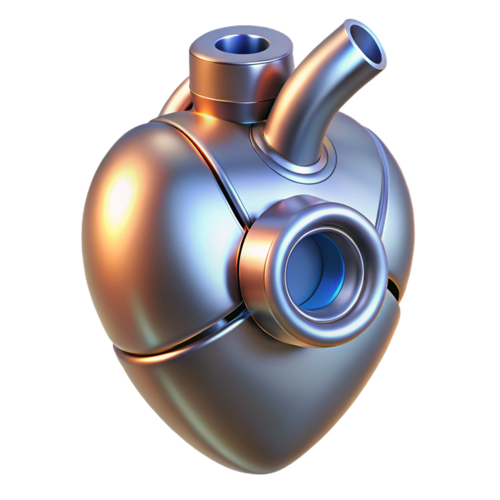 vibrant rustic Artificial heart, metallic, glowing core detailed png