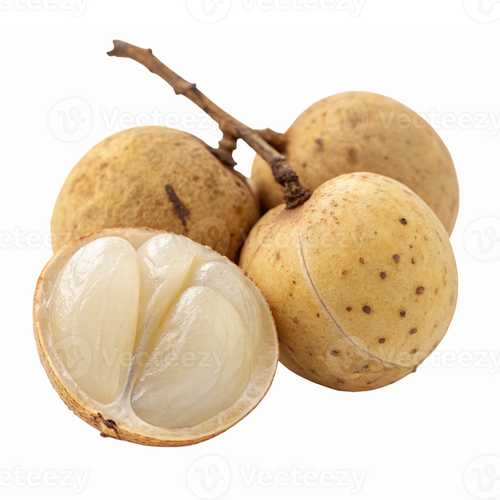 Longan Fruit Cluster with Fresh Yellow Skin and Juicy White Flesh Isolated on Transparent Background png
