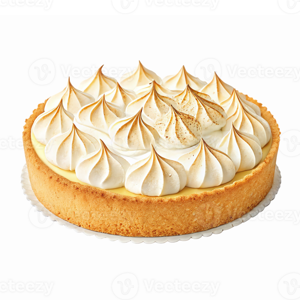 Delicious Lemon Meringue Pie with Creamy Topping and Golden Swirls on Transparent Background png