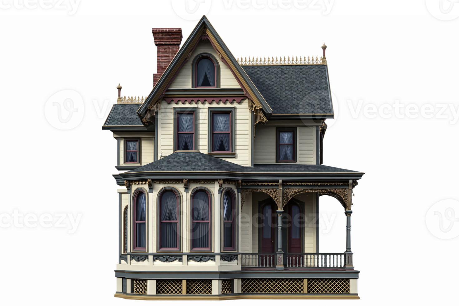 Victorian Style House with Detailed Architecture and Elegant Design for Home and Garden Projects png