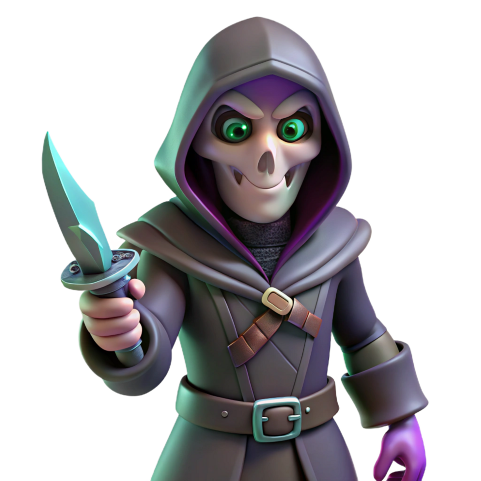 magnificent minimalist A hooded assassin, holding a poisoned dagger high quality png