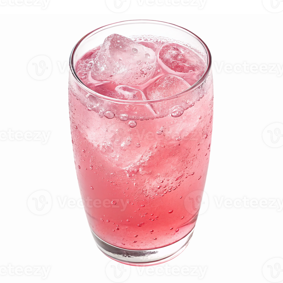 Refreshing Pink Soda with Ice in Clear Glass Perfect for Summer Beverages png