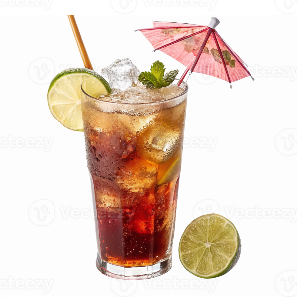 Refreshing Tropical Cocktail with Lime Slices and Decorated Umbrella on Transparent Background png