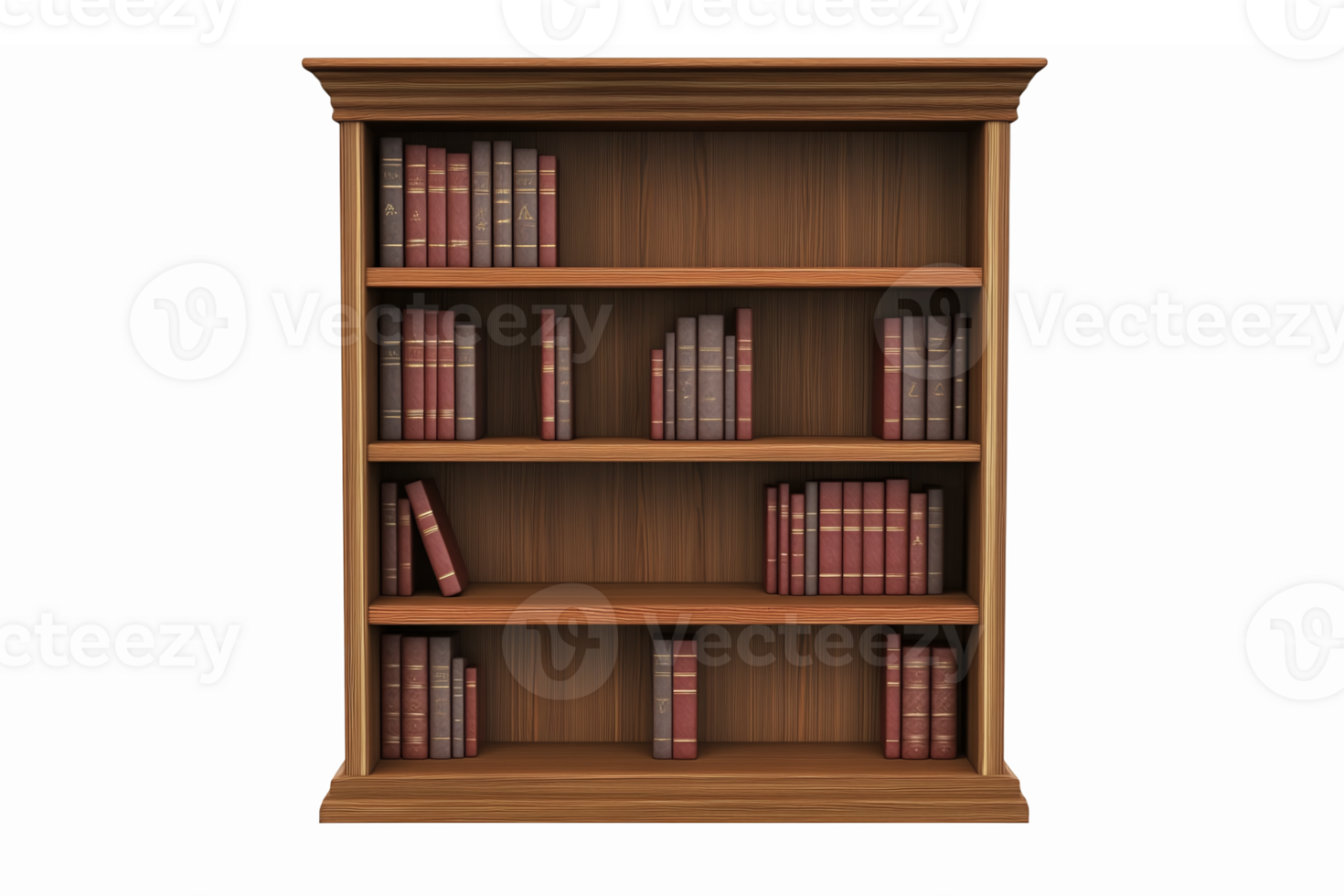 Wooden Bookshelf with Colorful Books for Home Office or Library Interior Decoration png