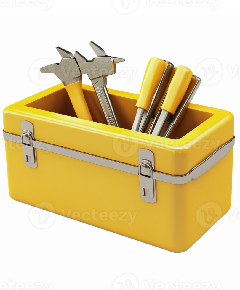 Yellow Toolbox with Wrenches and Calipers for Home Improvement and DIY Projects png