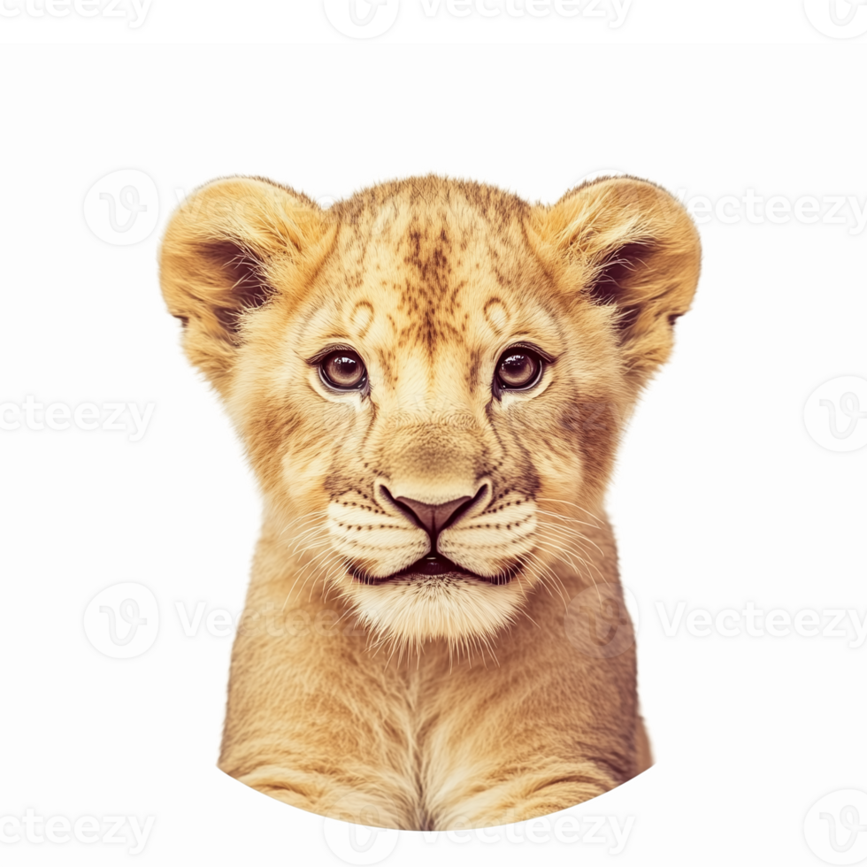Adorable Lion Cub Face with Realistic Features on Transparent Background for Nature Themes png