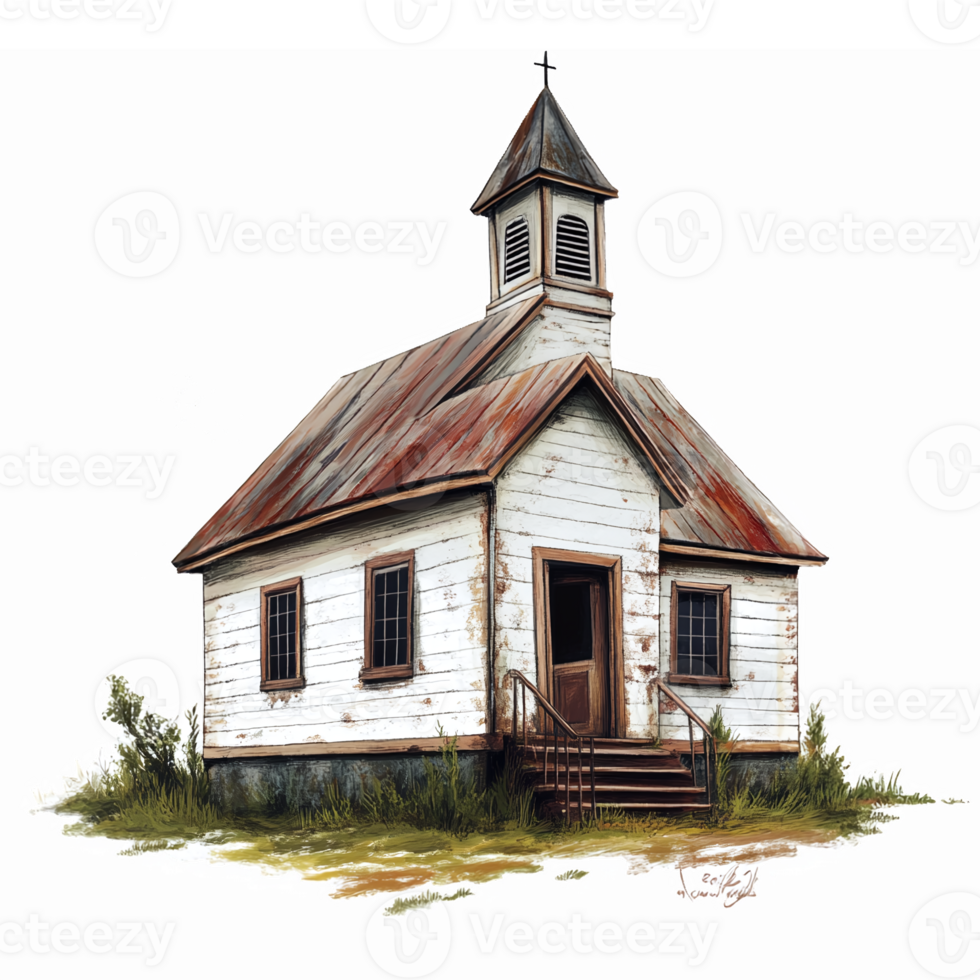 Rustic Wooden Church with Weathered Roof and Doorway on Transparent Background png