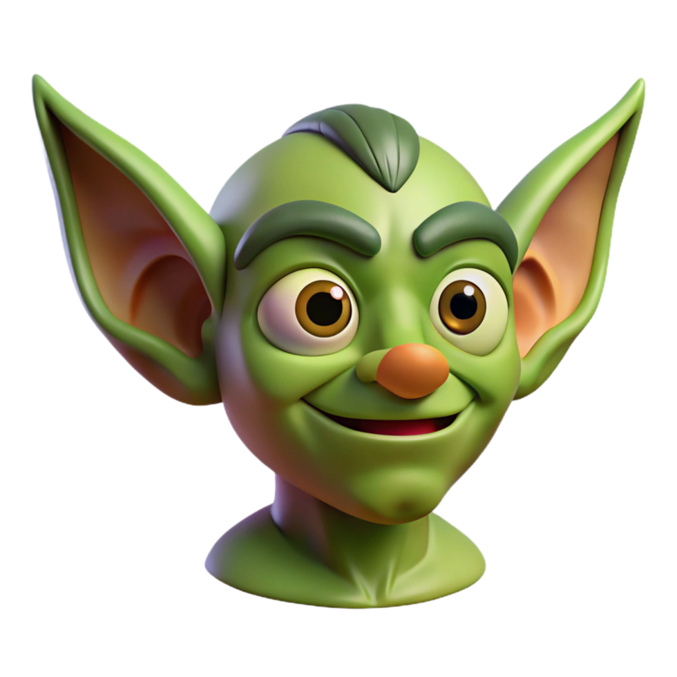 impressive abstract A cartoon goblin head, with large, pointed ears detailed png