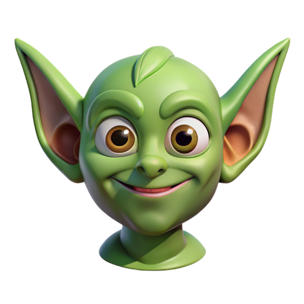 stunning vintage A cartoon goblin head, with large, pointed ears professional png