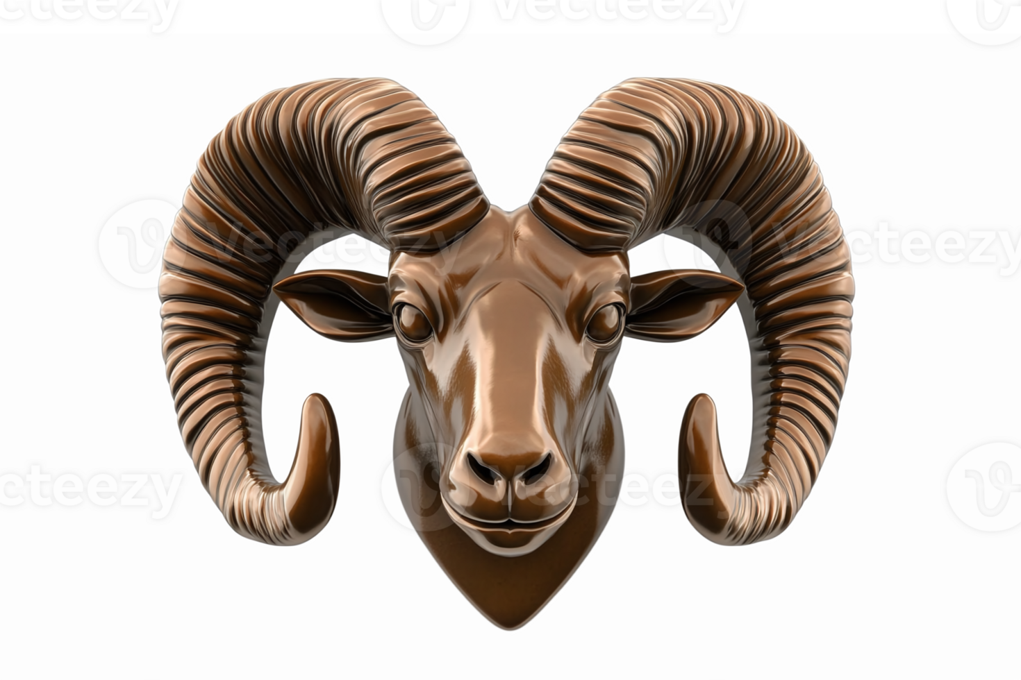 Realistic 3D Illustration of a Ram Head with Curved Horns on Transparent Background png