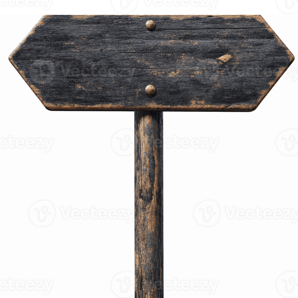 Old Weathered Wooden Sign Post with Blank Surface for Customizable Directional Needs png