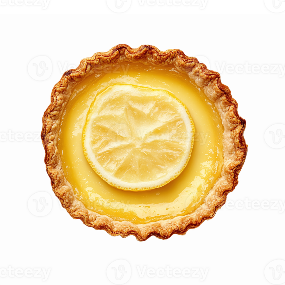 Delicious Lemon Tart with Fresh Lemon Slice on Top in a Crisp Golden Crust png