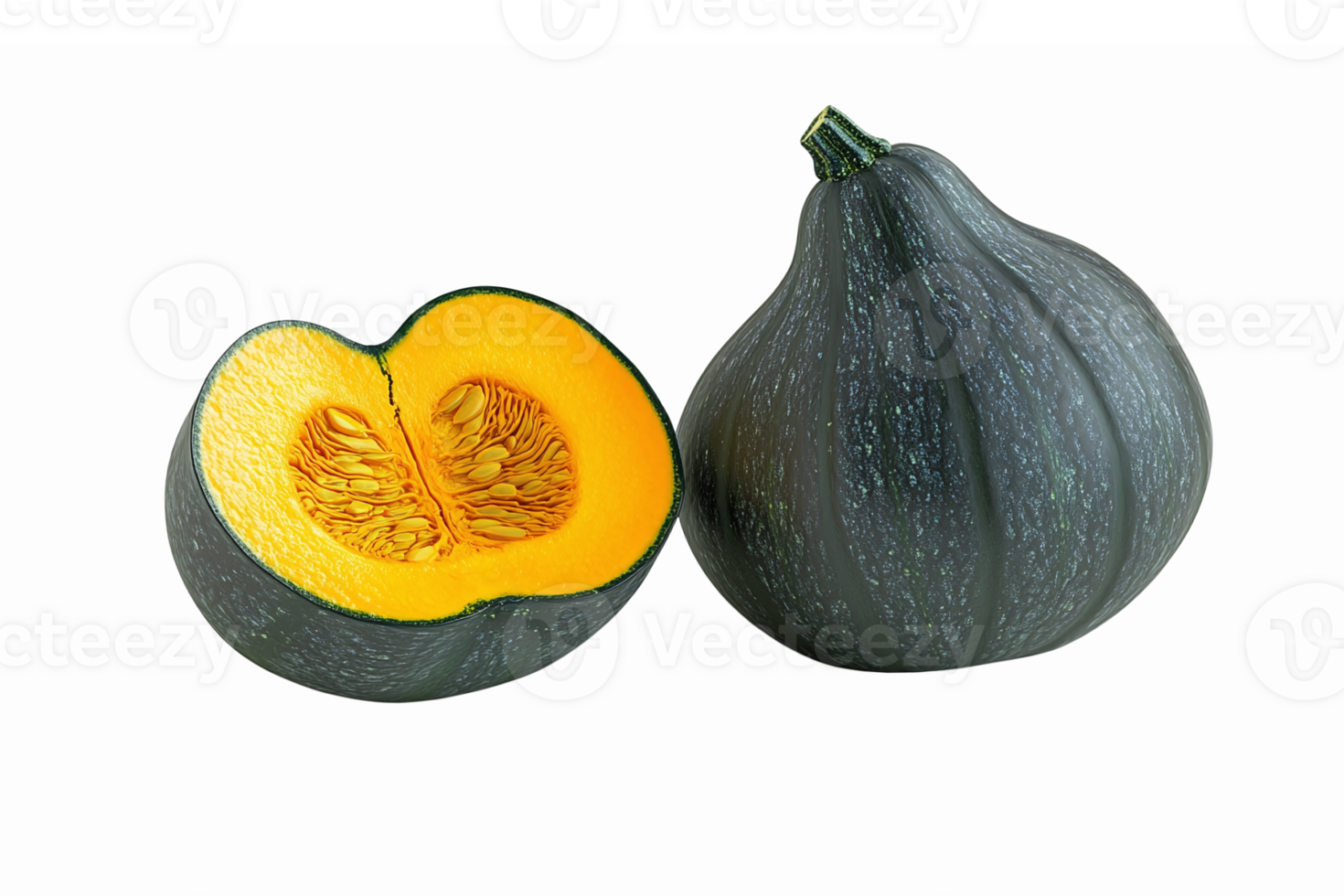 Fresh Acorn Squash Whole and Halved with Bright Orange Flesh for Culinary Uses png