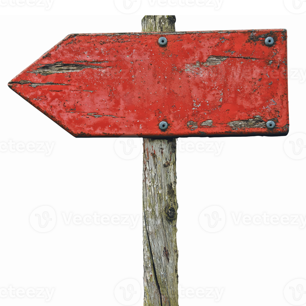Red Wooden Directional Signpost with Rustic Finish Pointing Left for Outdoor Use png