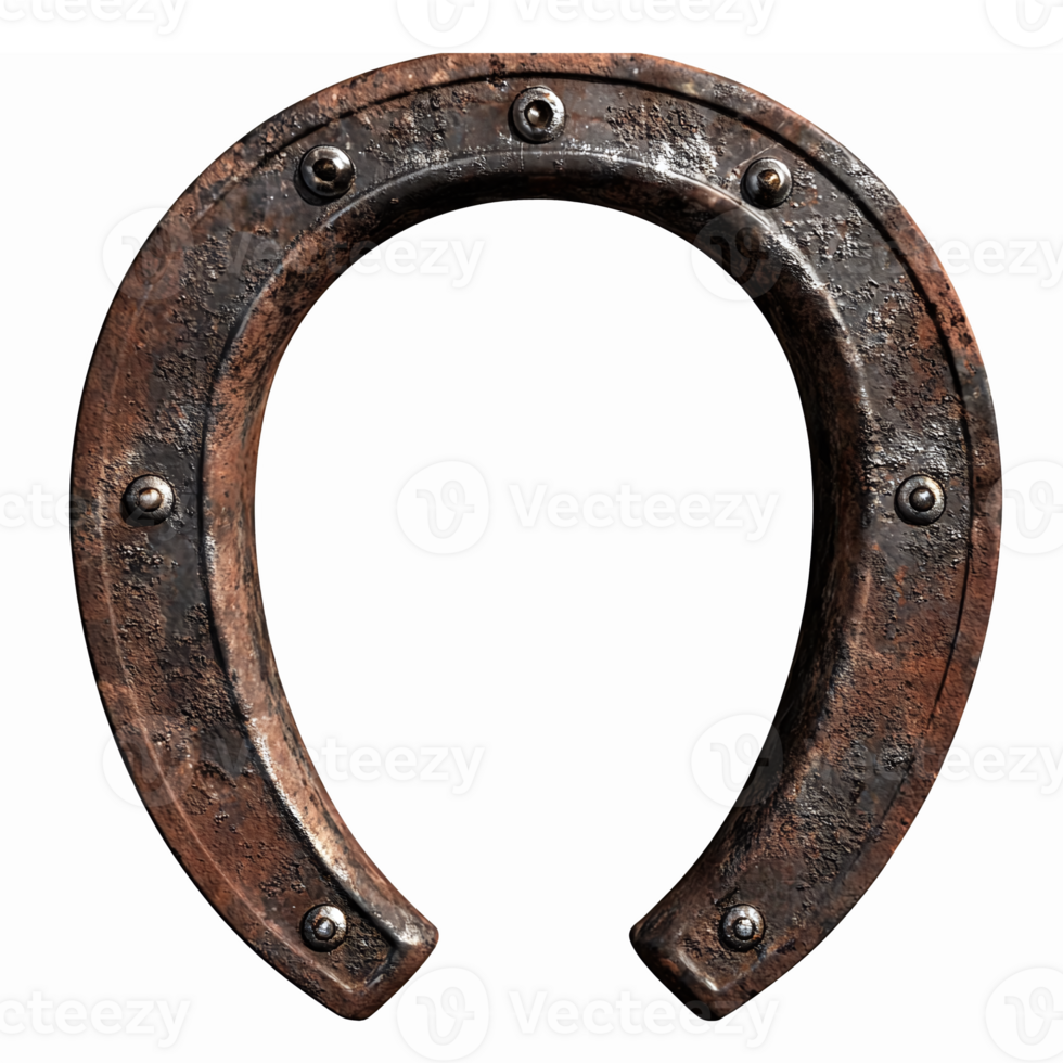 Rustic Metal Horseshoe with Decorative Rivets on Transparent Background png