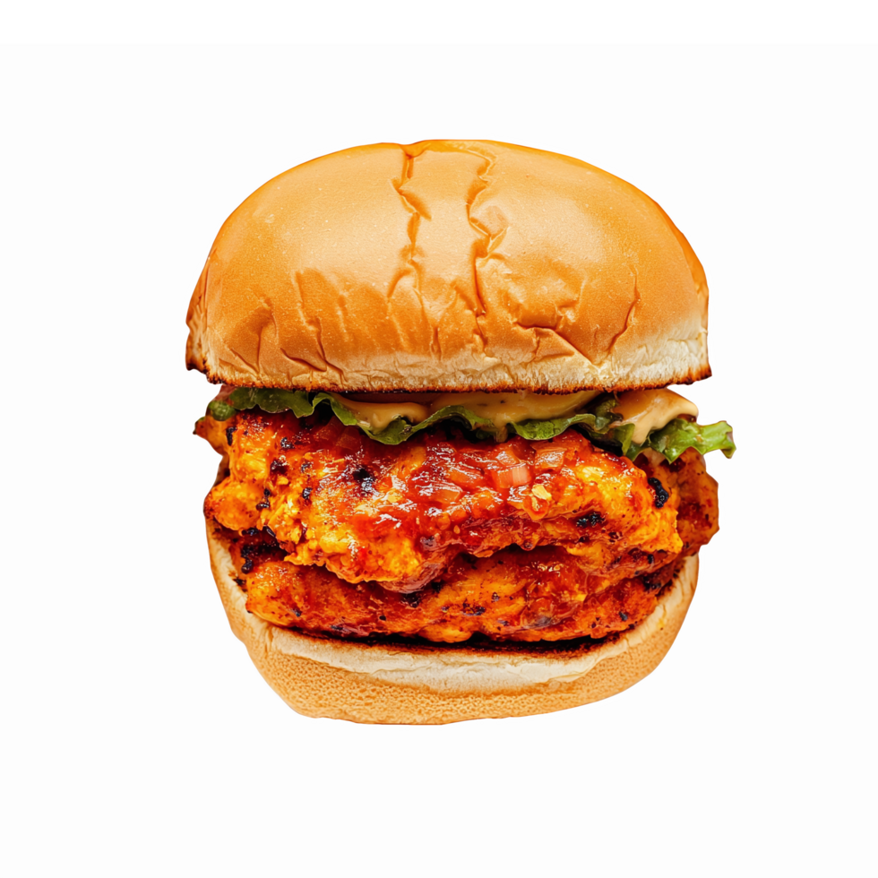 Delicious Spicy Chicken Sandwich with Crispy Fried Chicken and Fresh Vegetables png