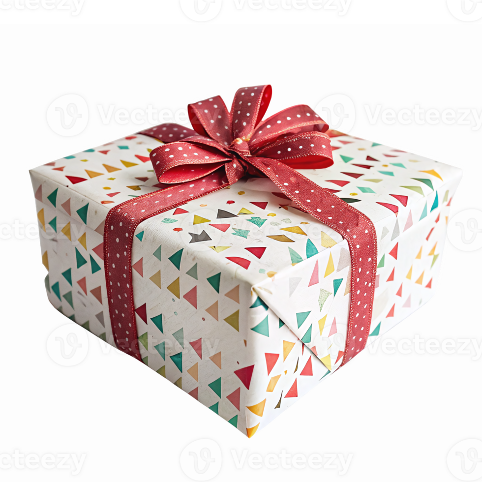 Colorful Gift Box with Geometric Patterns and Ribbon for Celebrations and Holidays png