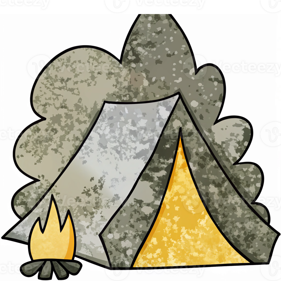 Cozy Camping Scene with Tent and Fire in a Forest Setting for Outdoor Adventure Themes png