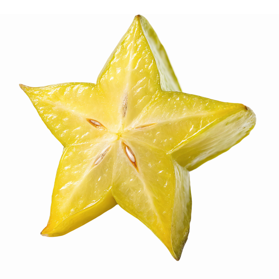 Fresh Starfruit Sliced in Star Shape Bright Yellow Tropical Fruit with Transparent Background png