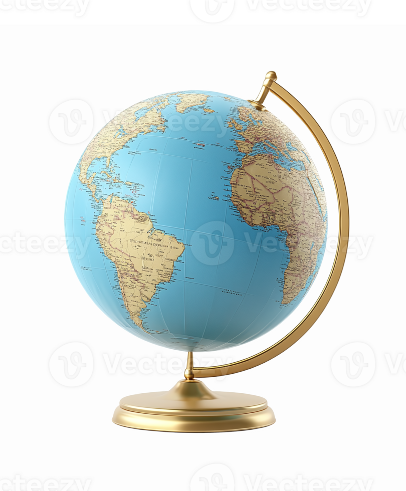 Detailed Globe on Stand with Continents and Oceans for Education and Travel Themes png