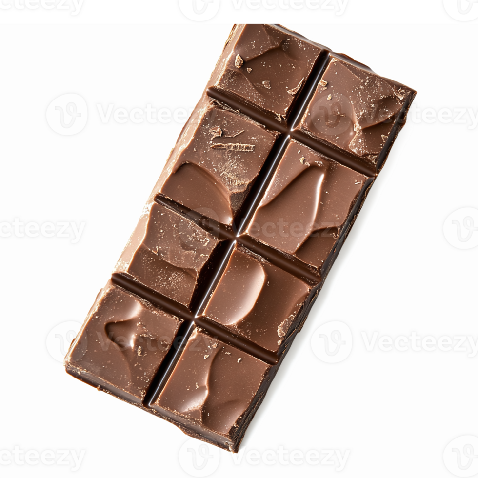 Rich Milk Chocolate Bar with Broken Segments and Smooth Texture on Transparent Background png