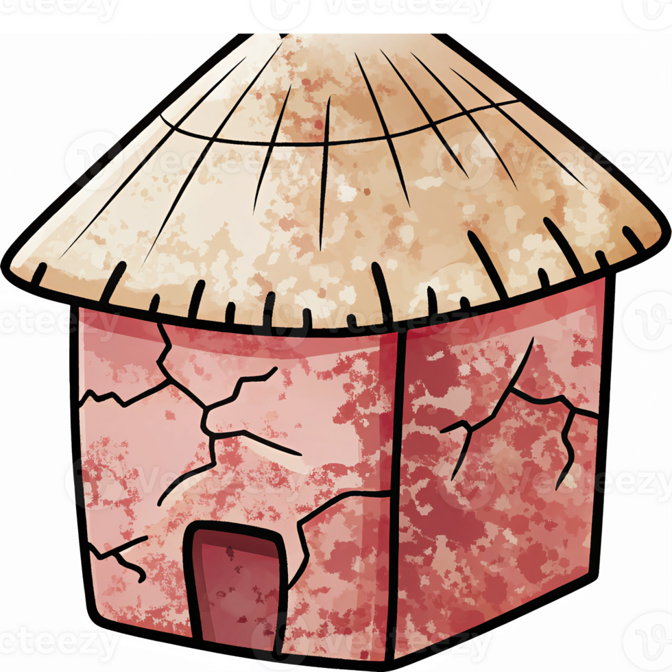 Traditional Thatched Roof Hut with Weathered Walls Ideal for Cultural Illustrations png