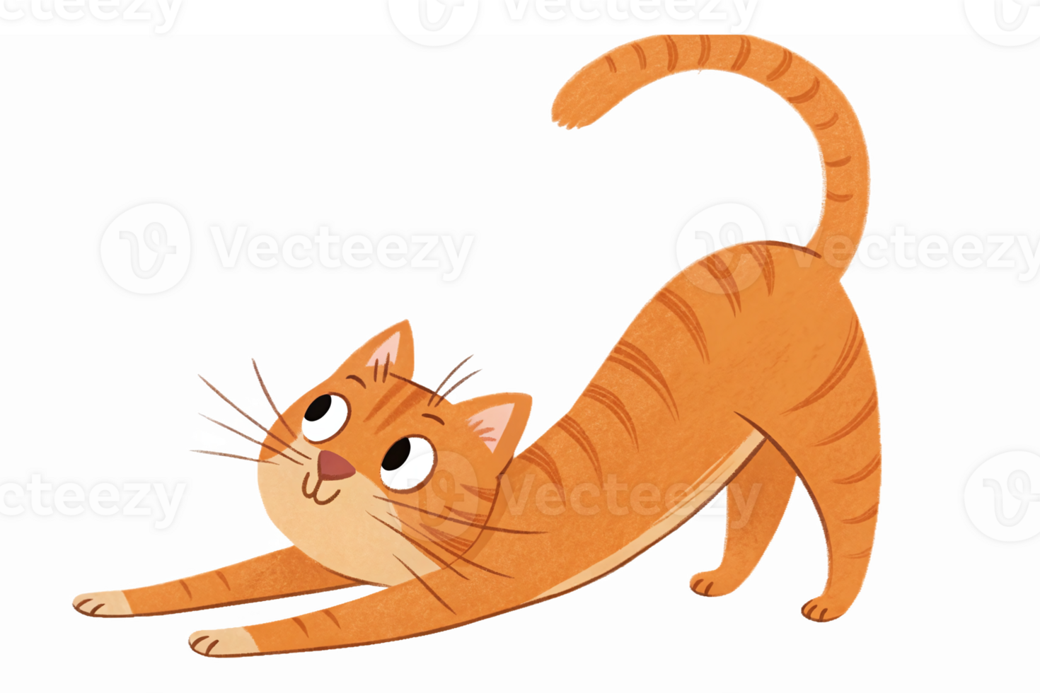 Playful Orange Cat Stretching Cartoon Character on Transparent Background png