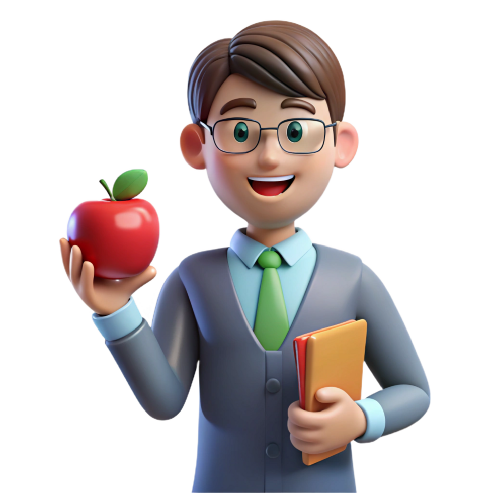 vibrant artistic Teacher holding an apple, high quality png