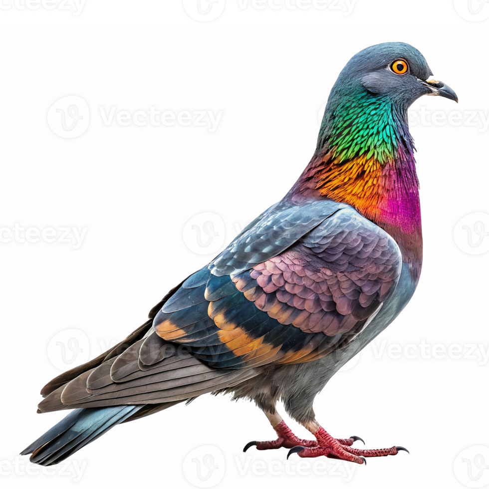 Vibrant Colorful Pigeon Bird Illustration with Iridescent Feathers on Transparent Background png