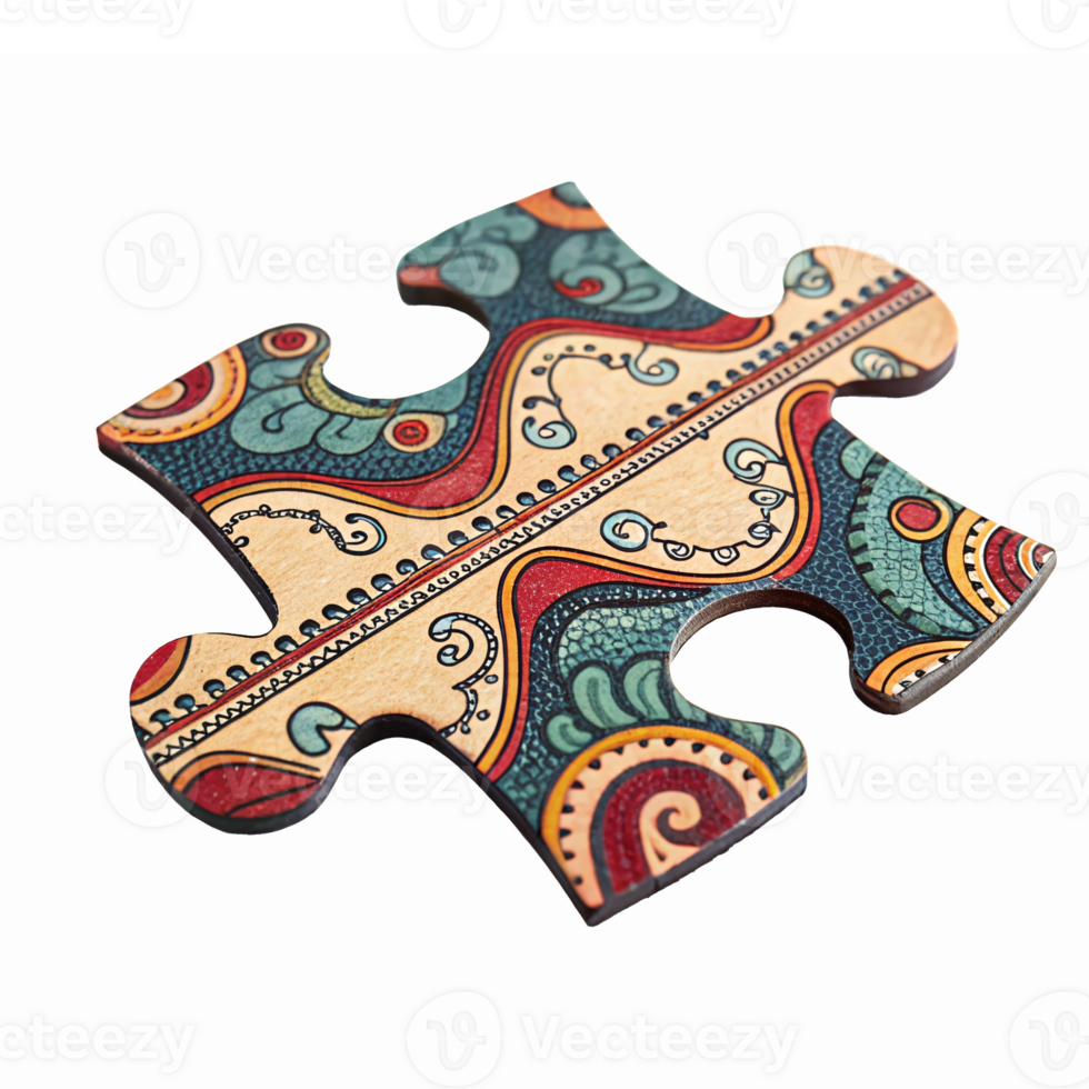 Colorful Decorative Puzzle Piece with Intricate Patterns for Art Projects and Creative Designs png