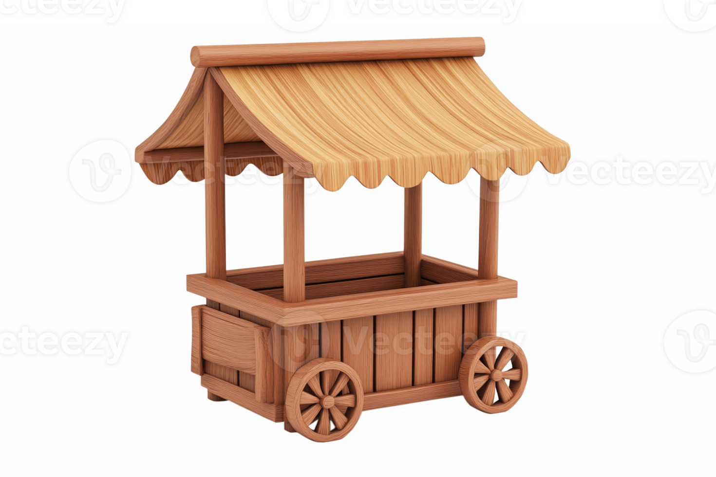 Wooden Market Stall Cart with Canopy for Food Vendors and Crafts Displays png