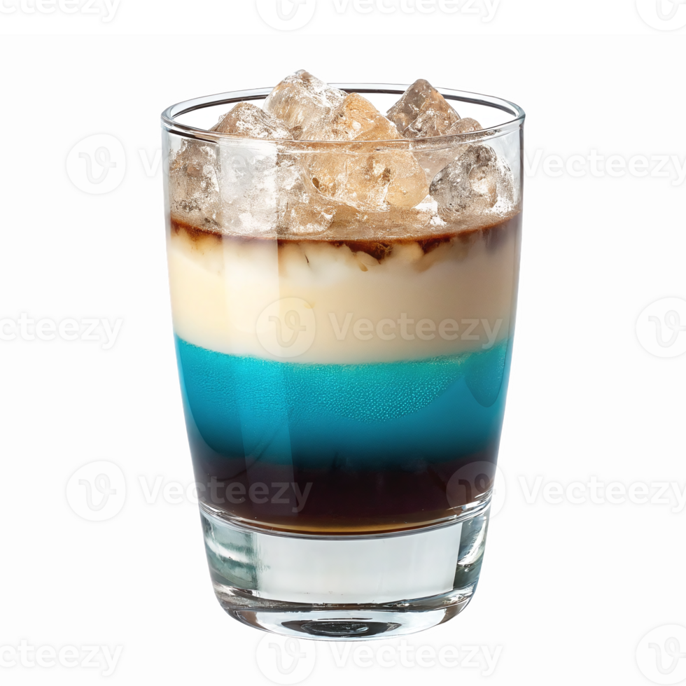 Colorful Layered Cocktail with Ice and Transparent Background png