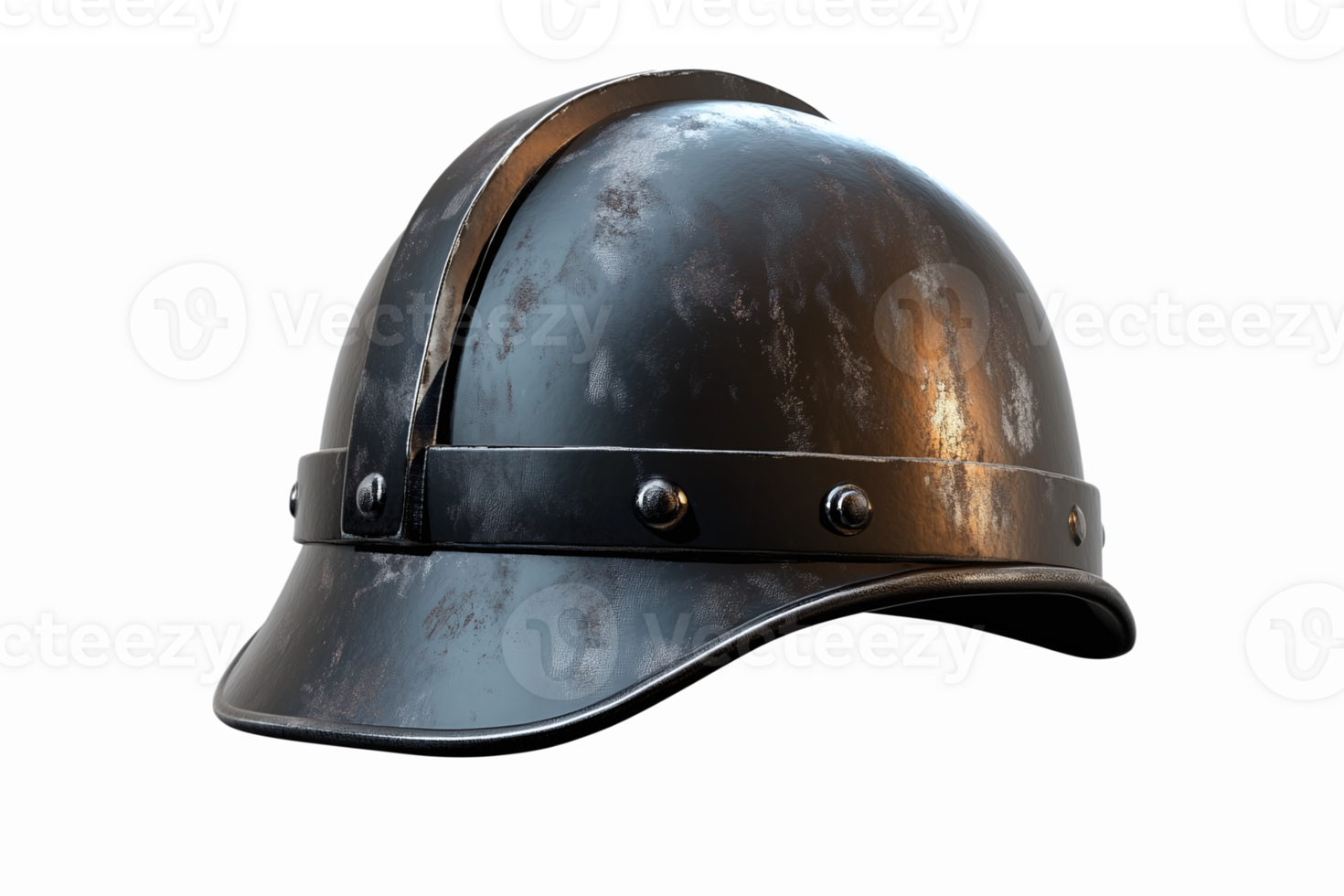 Vintage Steel Firefighter Helmet with Polished Finish and Worn Texture Ideal for Historical Themes png
