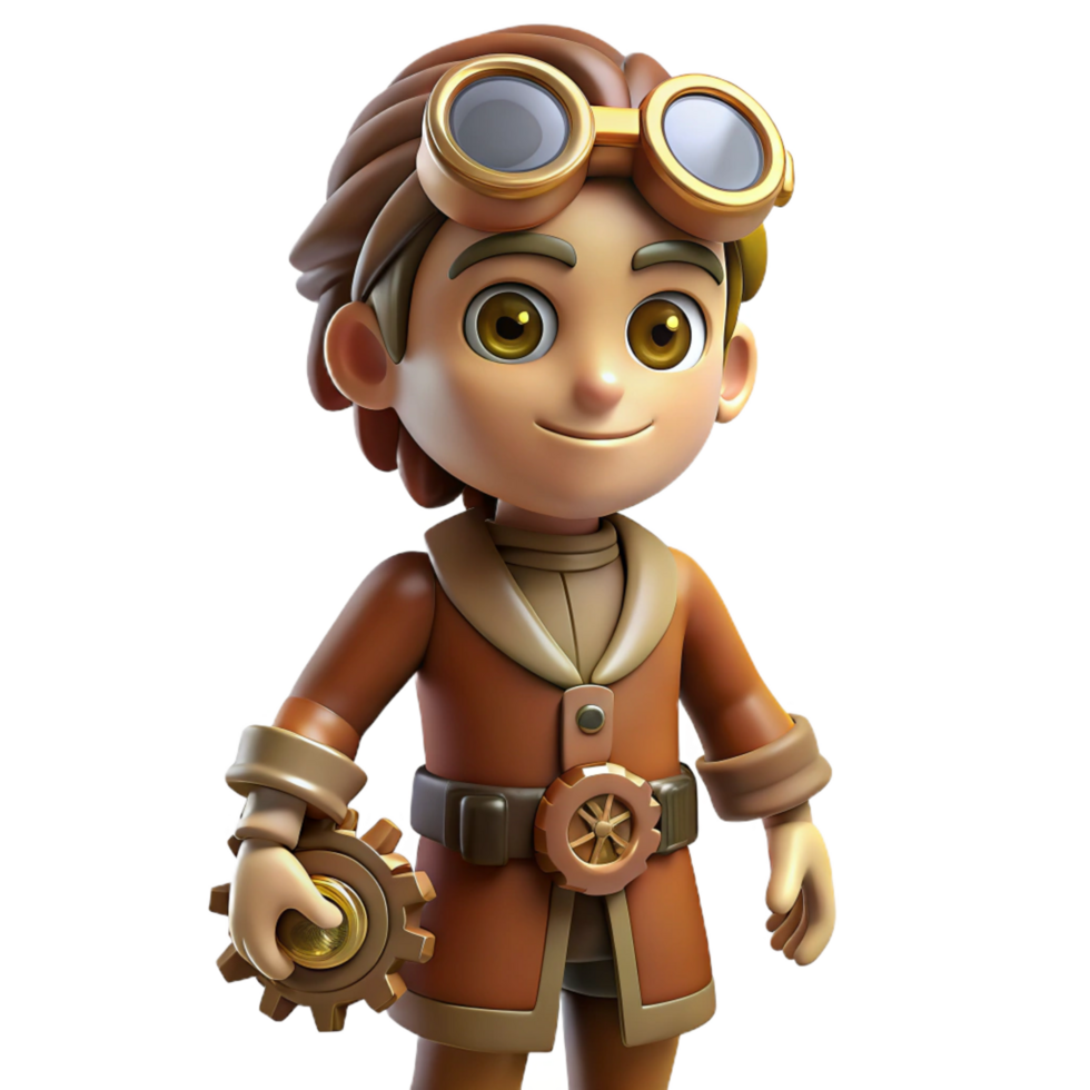 serene minimalist Steampunk character with gears and goggles, high resolution png