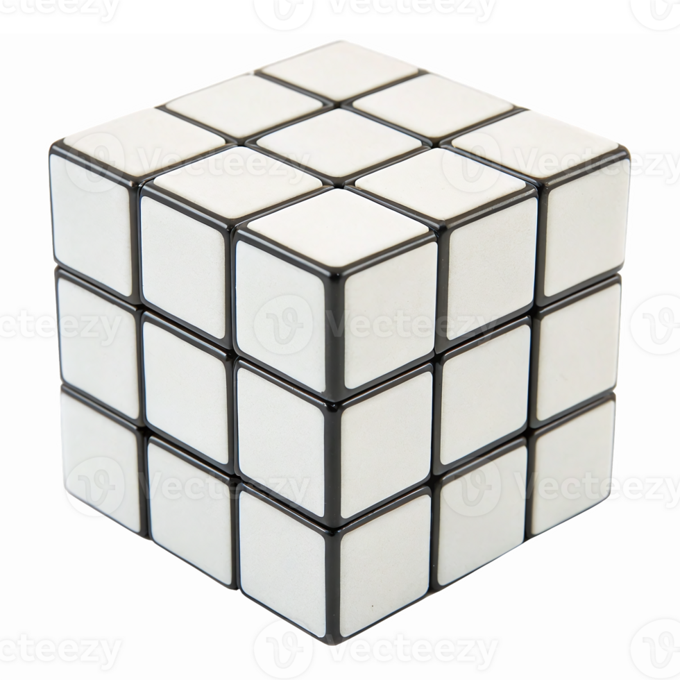 3D White Rubiks Cube Puzzle with Black Borders and Transparent Background png