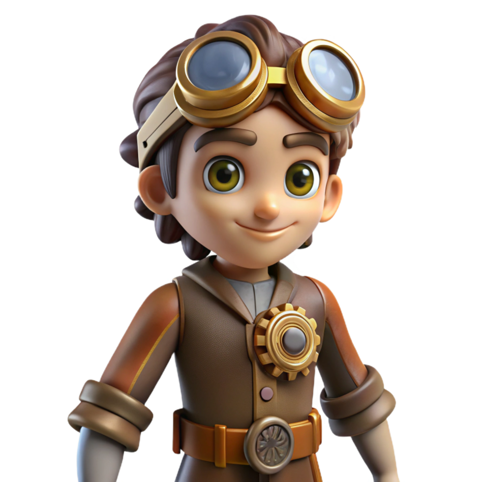 stunning traditional Steampunk character with gears and goggles, professional png