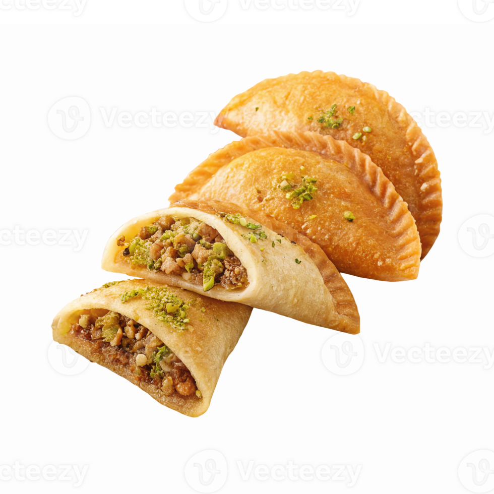 Savory Golden Empanadas with Flavorful Filling and Herbal Garnish png