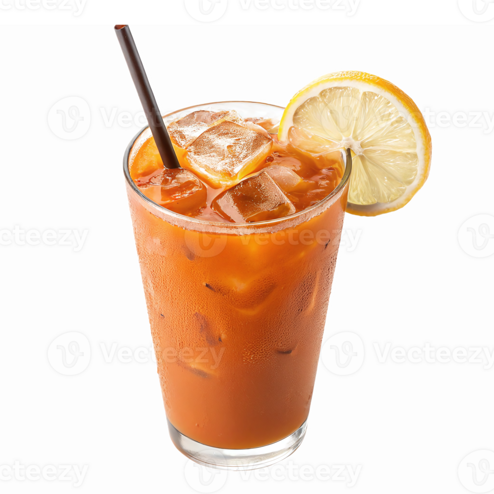 Iced Tea with Lemon Slice and Straw Refreshing Beverage for Summer Enjoyment png