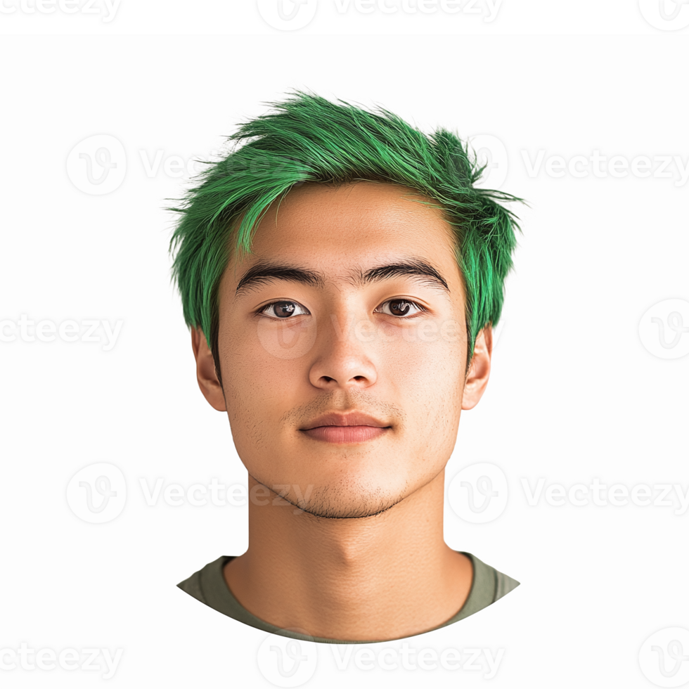 Young Man with Green Hair Expression Portraying Confidence and Style for Modern Design Needs png