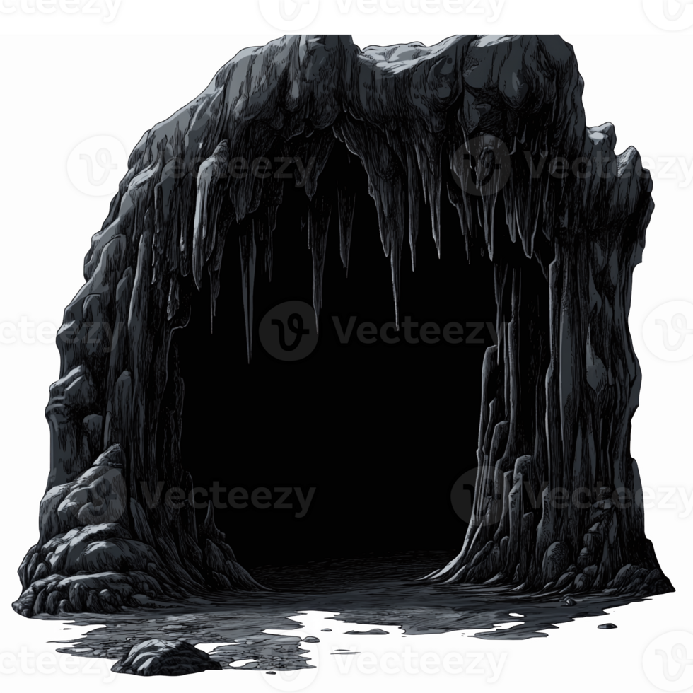 Dark Cavern Entrance with Jagged Rocks and Icicles for Fantasy and Adventure Themes png