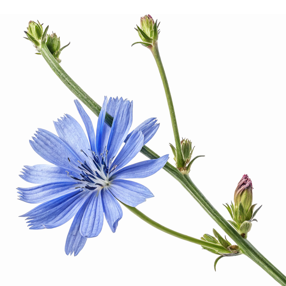 Blue Chicory Flower with Green Buds on Transparent Background for Nature Illustrations png