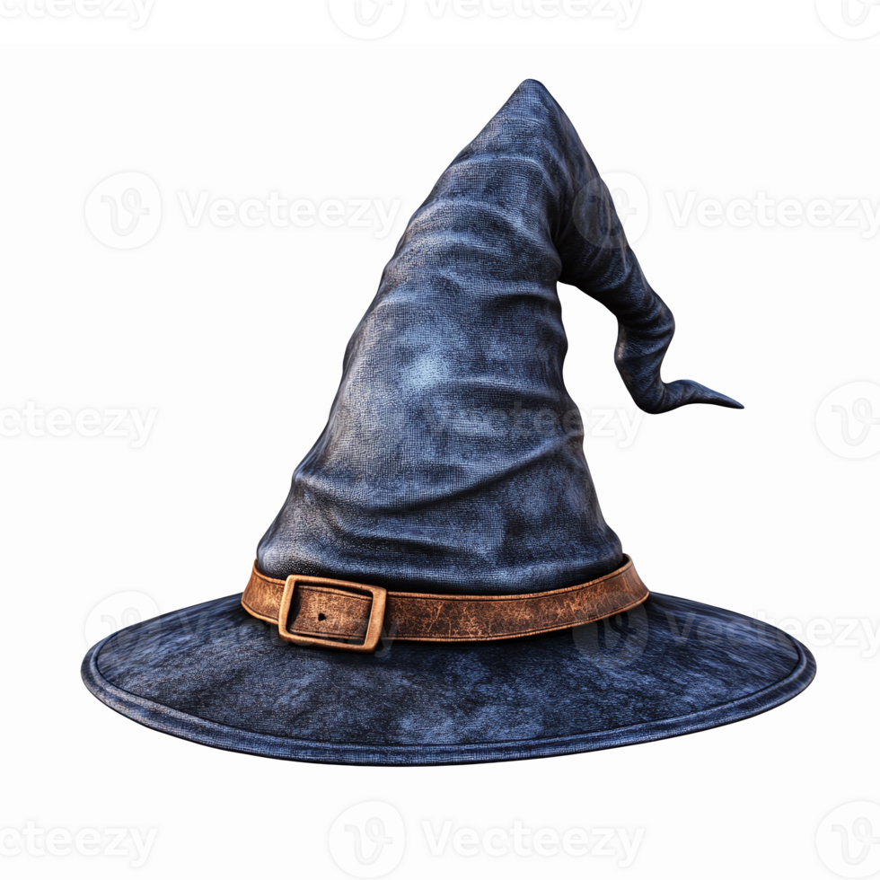 Blue Witch Hat with Leather Band for Halloween Decorations and Costume Accessories png
