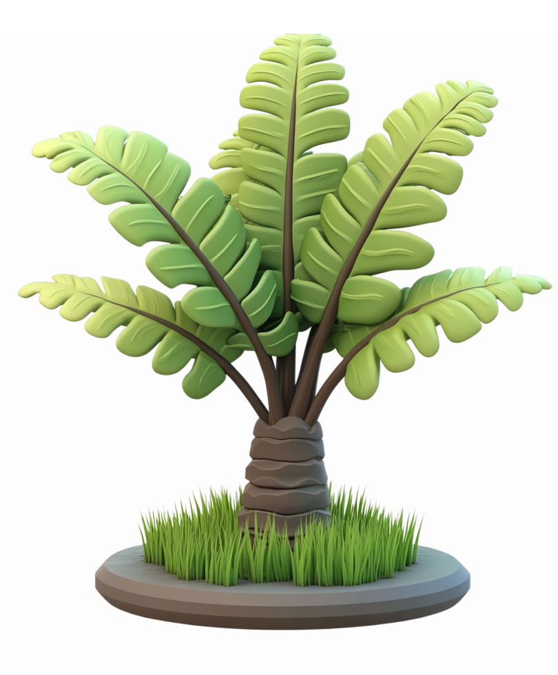 3D Tropical Palm Tree with Lush Green Foliage and Grass Base for Nature and Landscaping Designs png
